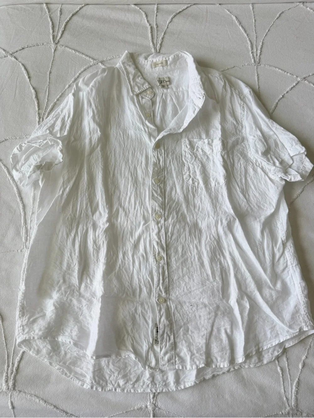 J.Crew White Linen Men's Short-Sleeve Button-Up Shirt